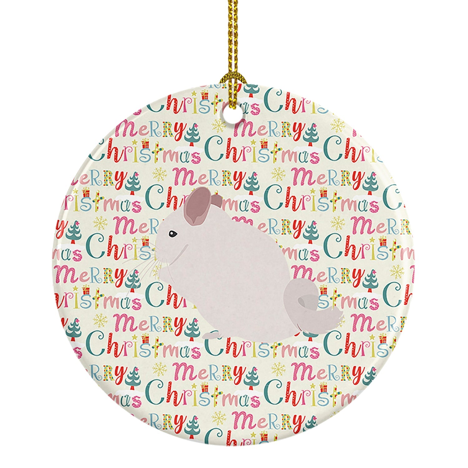 Pink and White Chinchilla Christmas Ceramic Ornament