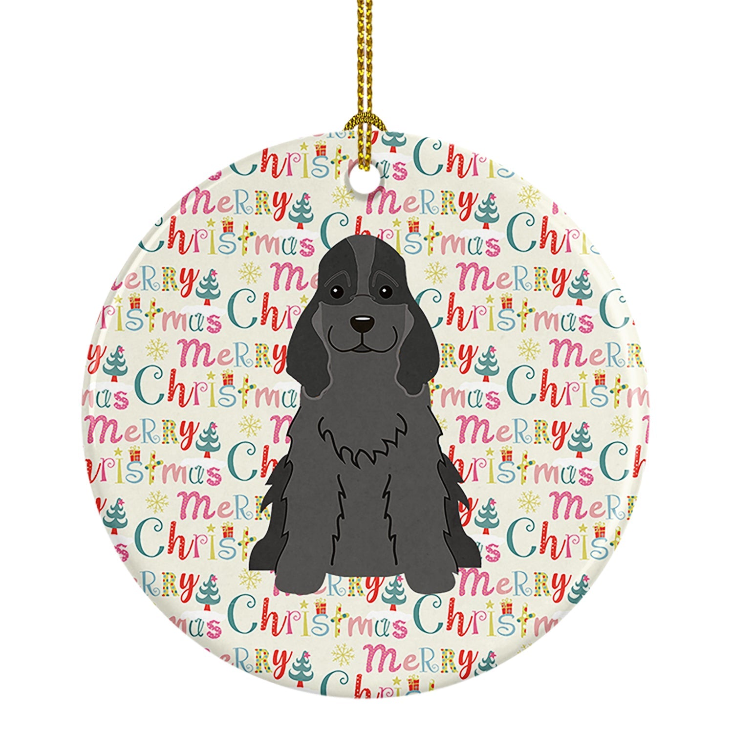 Merry Christmas Cocker Spaniel Black Ceramic Ornament
