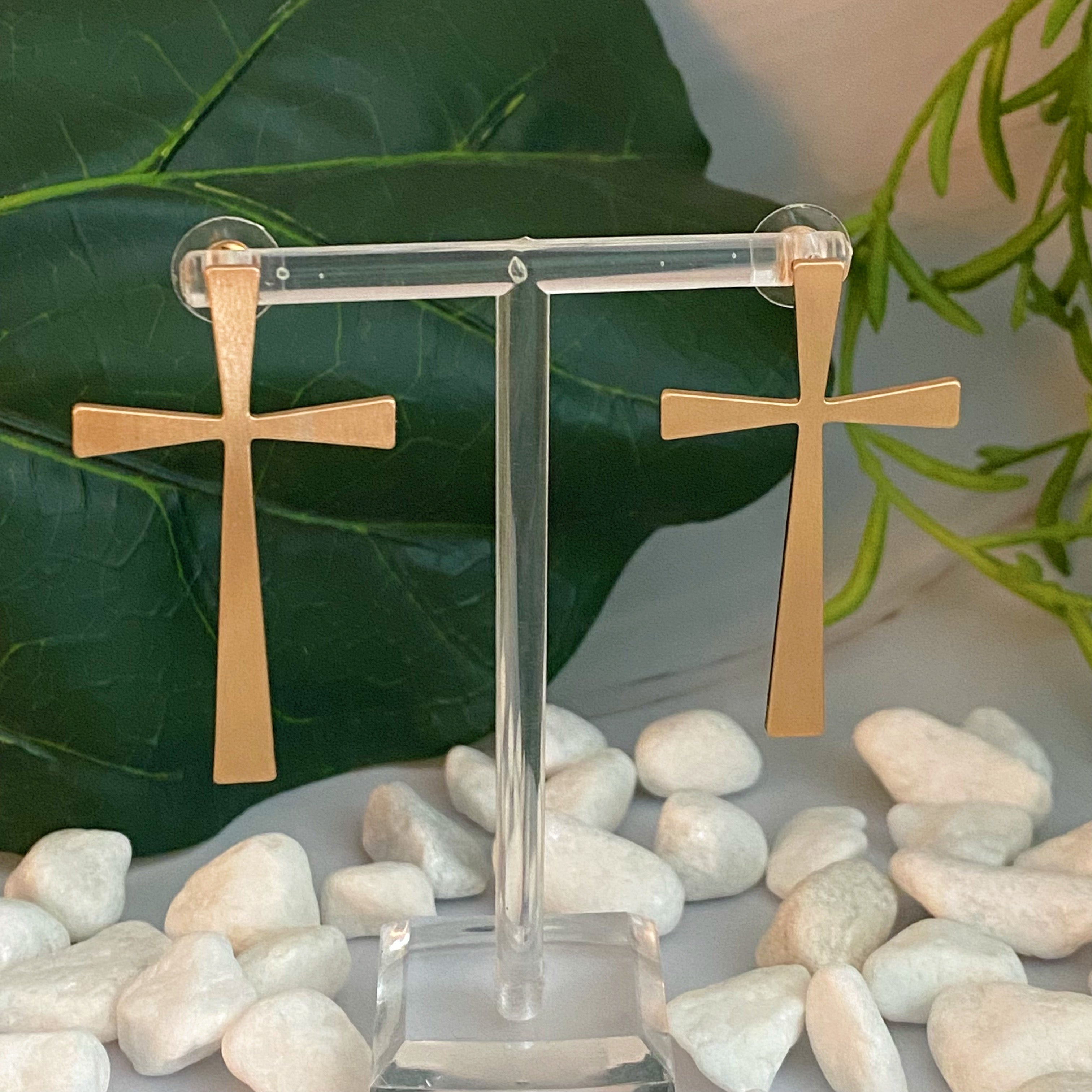 Satin Finish Cross Earrings | Christian Jewelry