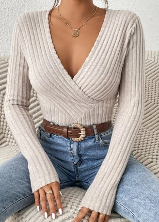 Raquel® Solid Bodycon Ribbed Knit Long Sleeve Top (One)