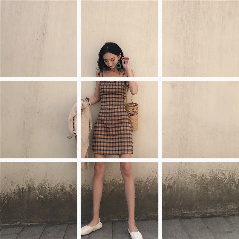 Wholesale French Style Vintage Plaid Dress for Summer