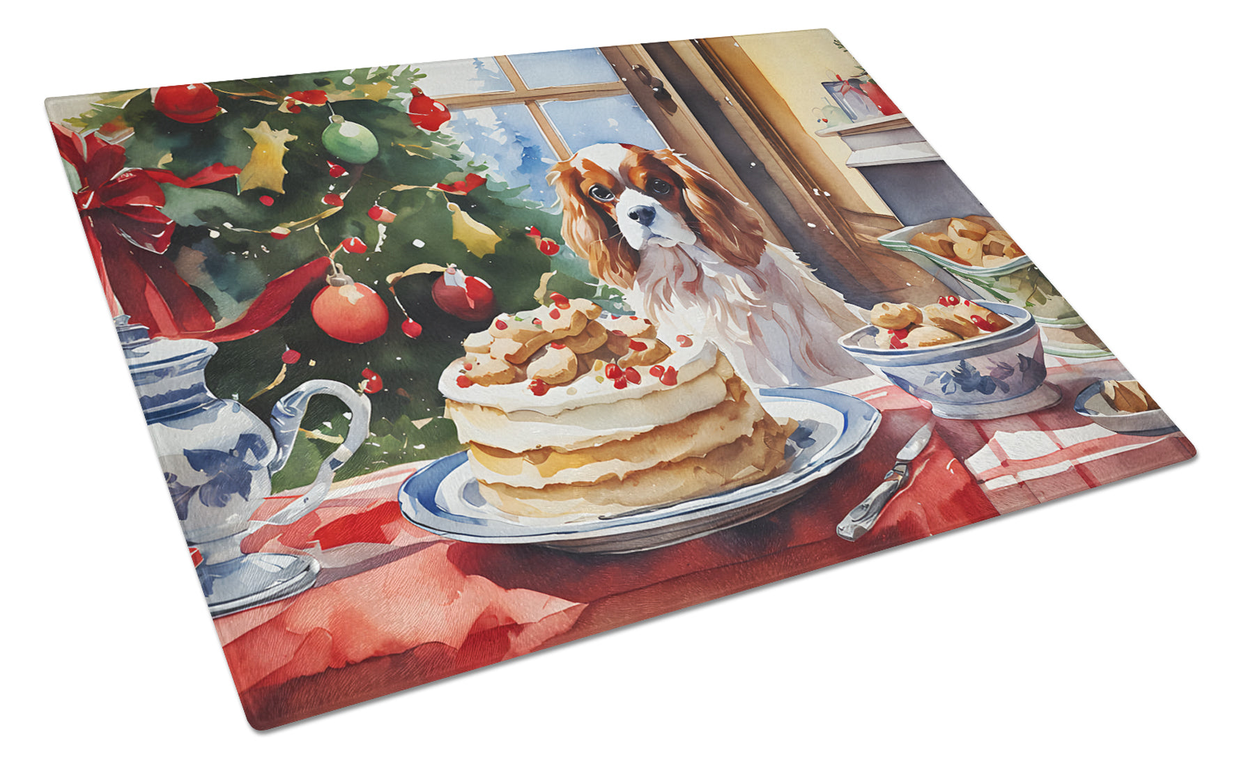 Cavalier Spaniel Christmas Cookies Glass Cutting Board