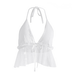 Multicolor Halter Top with Sheer Back and Tie Detail