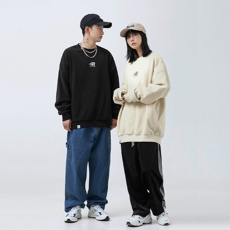 Men's Polar Fleece Round Neck Sweatshirt - Japanese Style | Streetwear