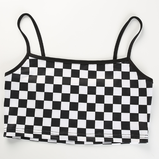 Summer Women's Black and White Checkered Tank Top