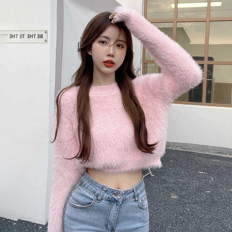 Women's Casual Faux Mink Pullover Sweater Top | Streetwear