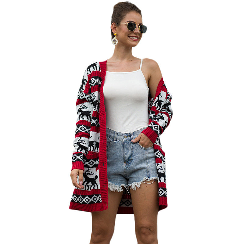 Christmas Reindeer Cardigan Sweater for Women