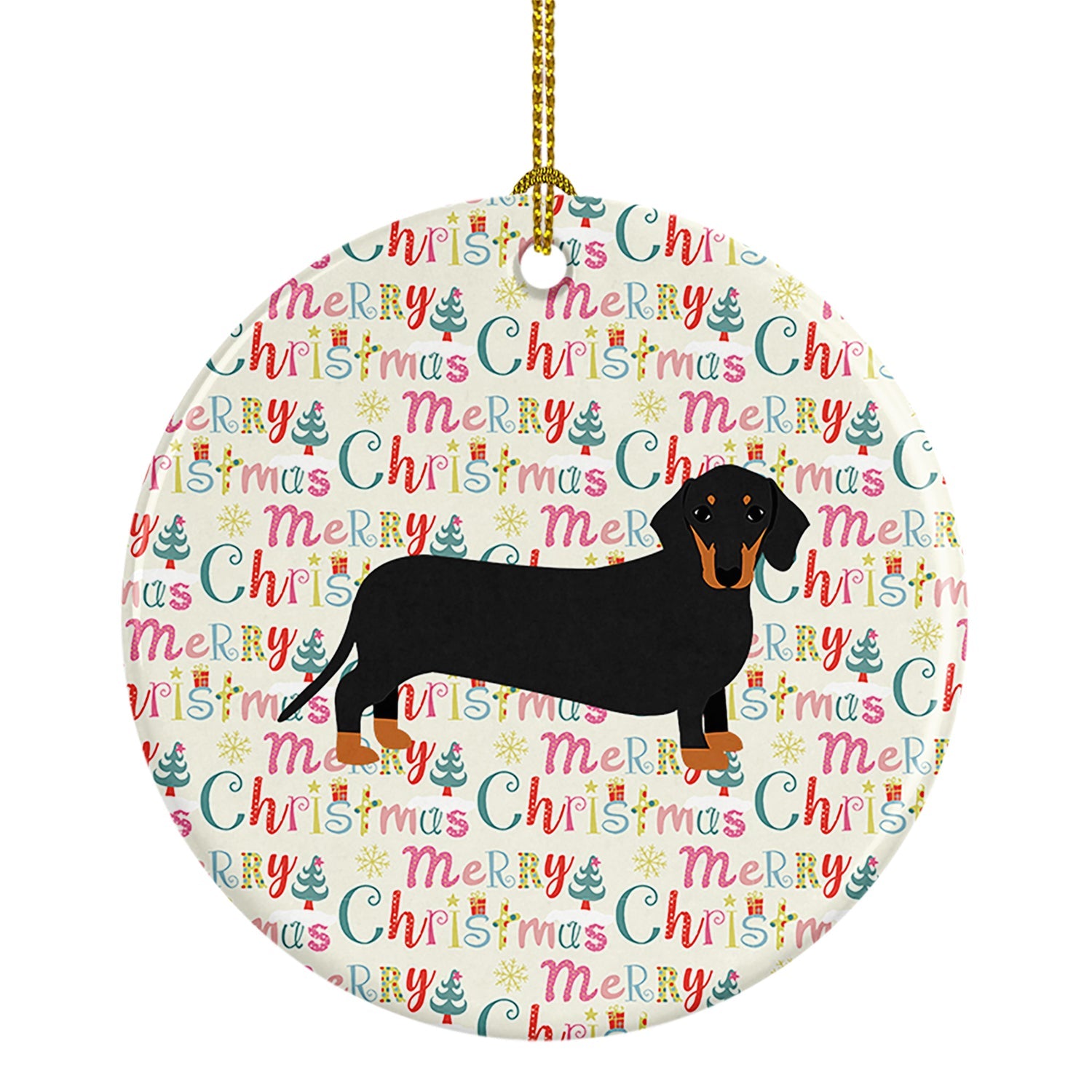 Black and Tan Dachshund Merry Christmas Ceramic Ornament