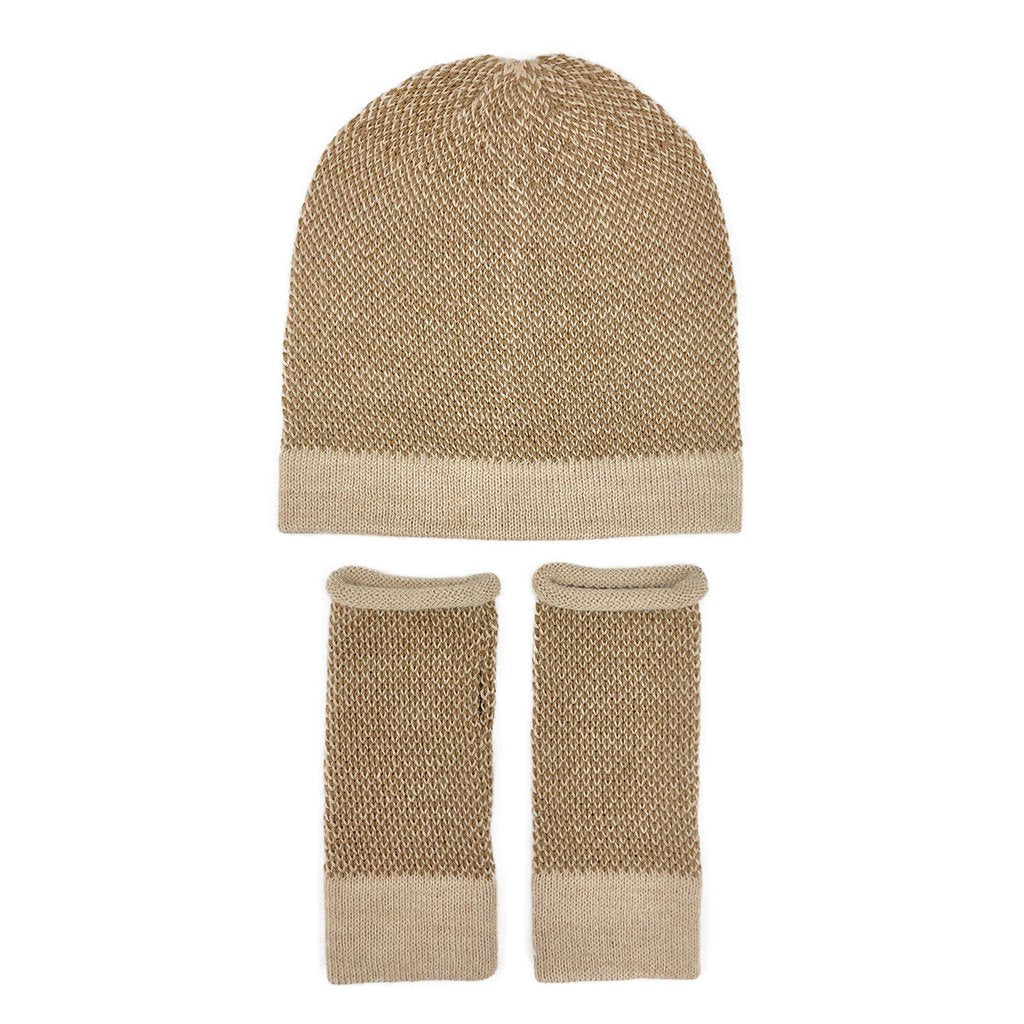 Camel Interwoven Alpaca Beanie | Embroidered Cap