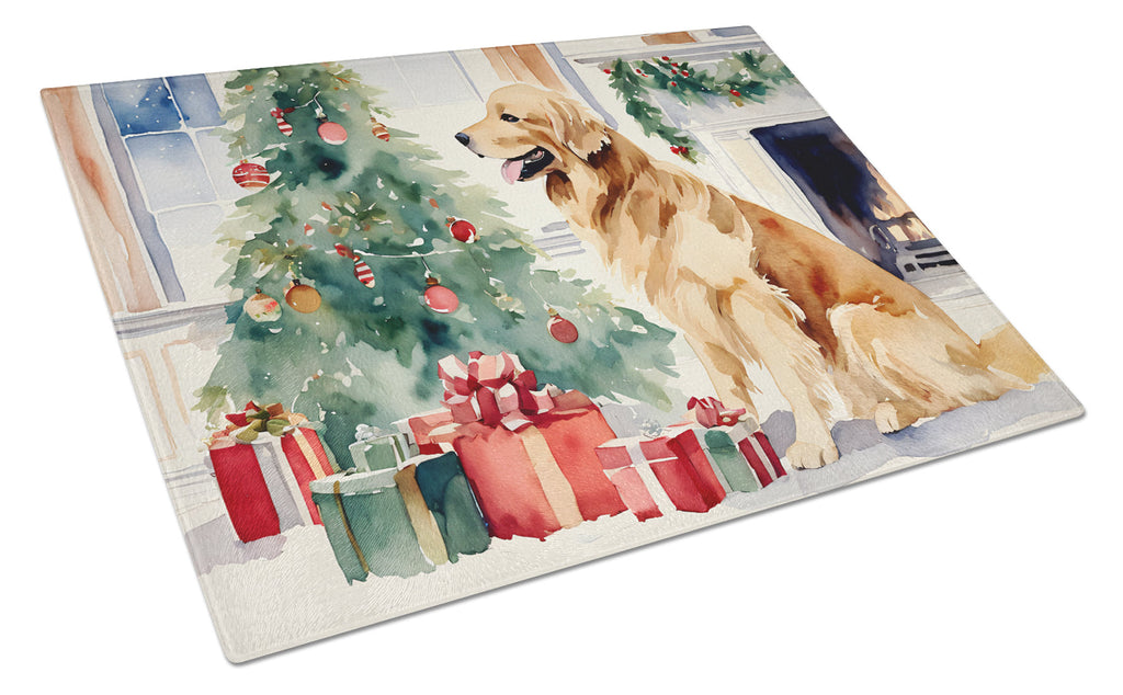 Golden Retriever Cozy Christmas Glass Cutting Board
