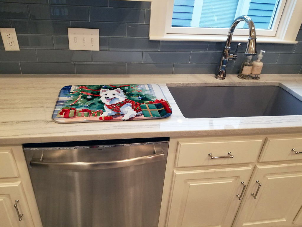 Japanese Spitz Cozy Christmas Dish Drying Mat