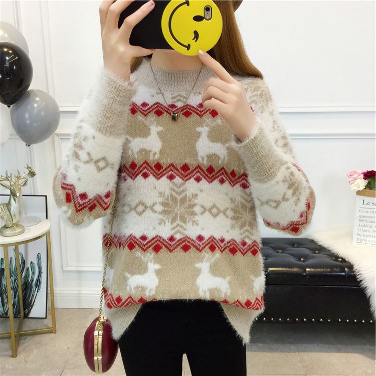 Christmas Sweater with Snowflake Reindeer Design