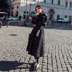 Plaid Fringed Shawl Waist Long Woolen Coat for Women