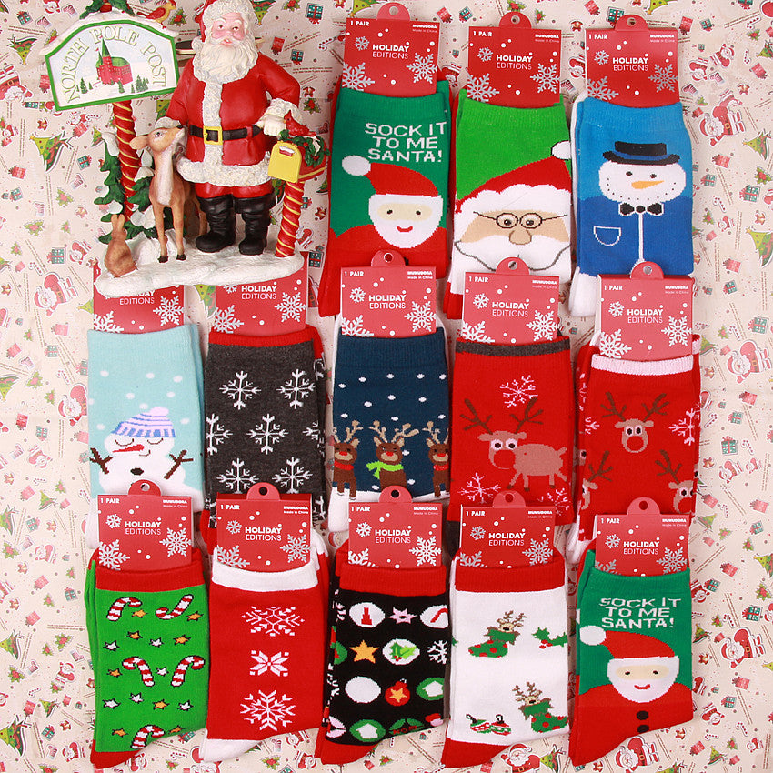 Cotton Christmas Socks with Santa, Reindeer, and Snowman