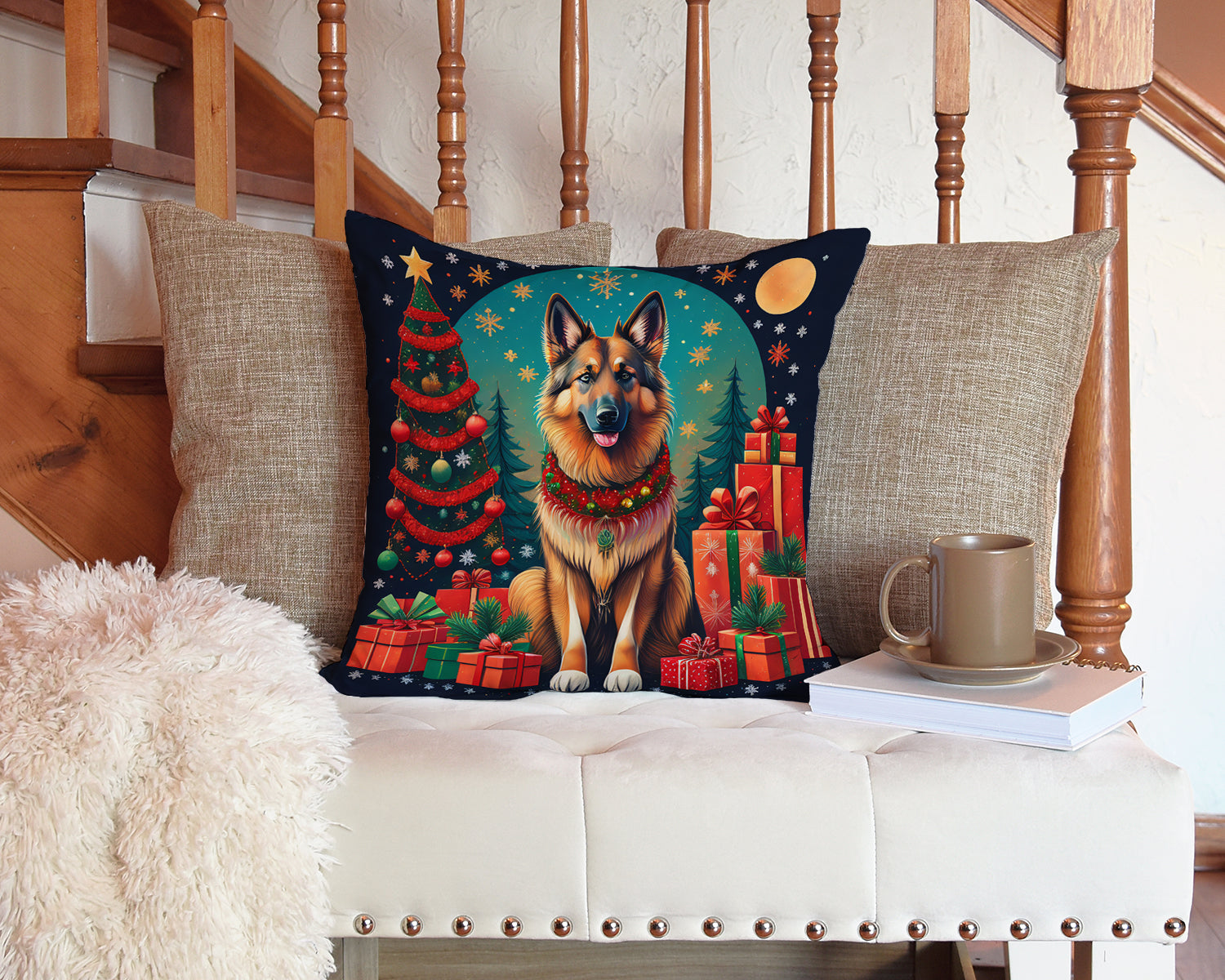 Belgian Tervuren Christmas Throw Pillow