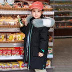 Girls' Mid-Length Cotton Padded Jacket for Winter
