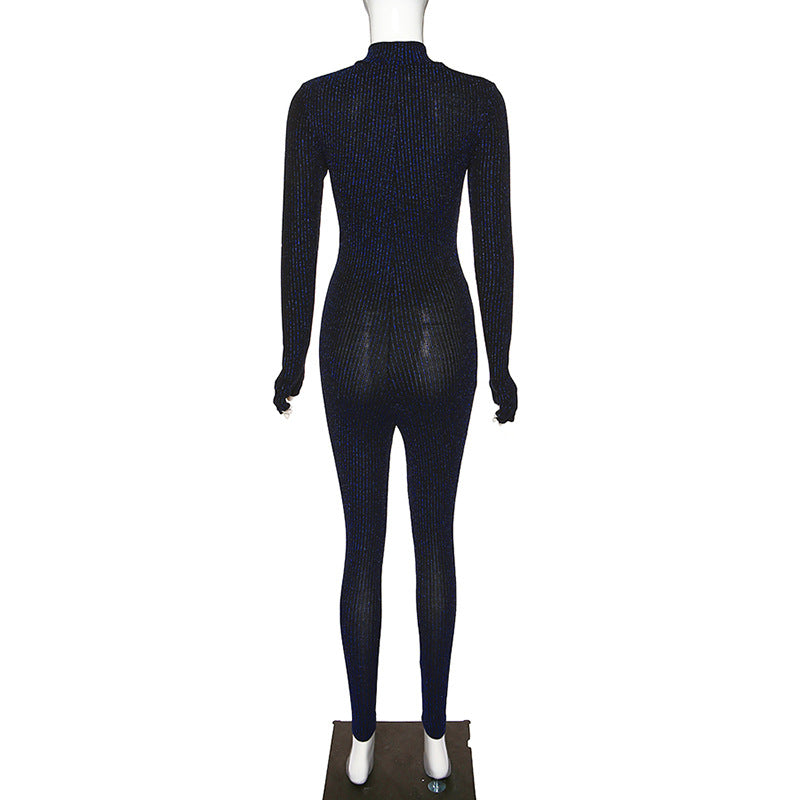 High-Waisted Sheer Bodysuit with Zipper Stripes