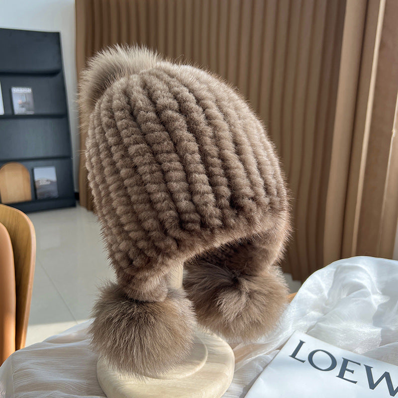 Warm Thickened Mink Plush Earmuff Hat for Winter Fashion | Embroidered Cap
