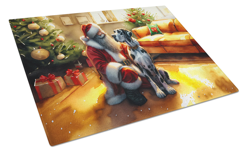 Great Dane and Santa Claus Glass Cutting Board