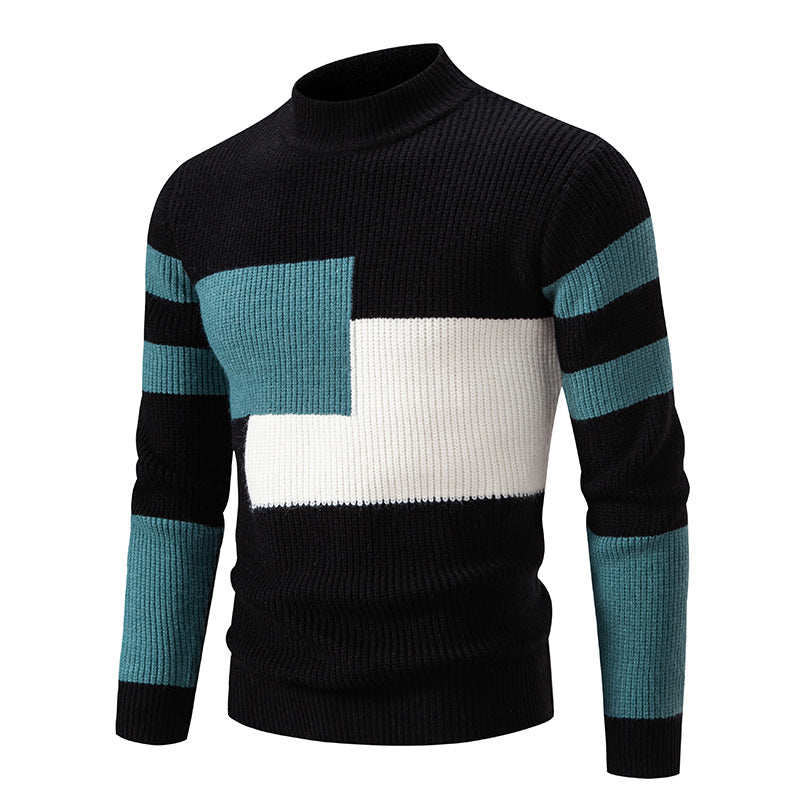 Men's Half-High Collar Contrast Knit Pullover Top | Streetwear