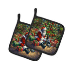 Bluetick Hound and Santa Claus Pair of Pot Holders