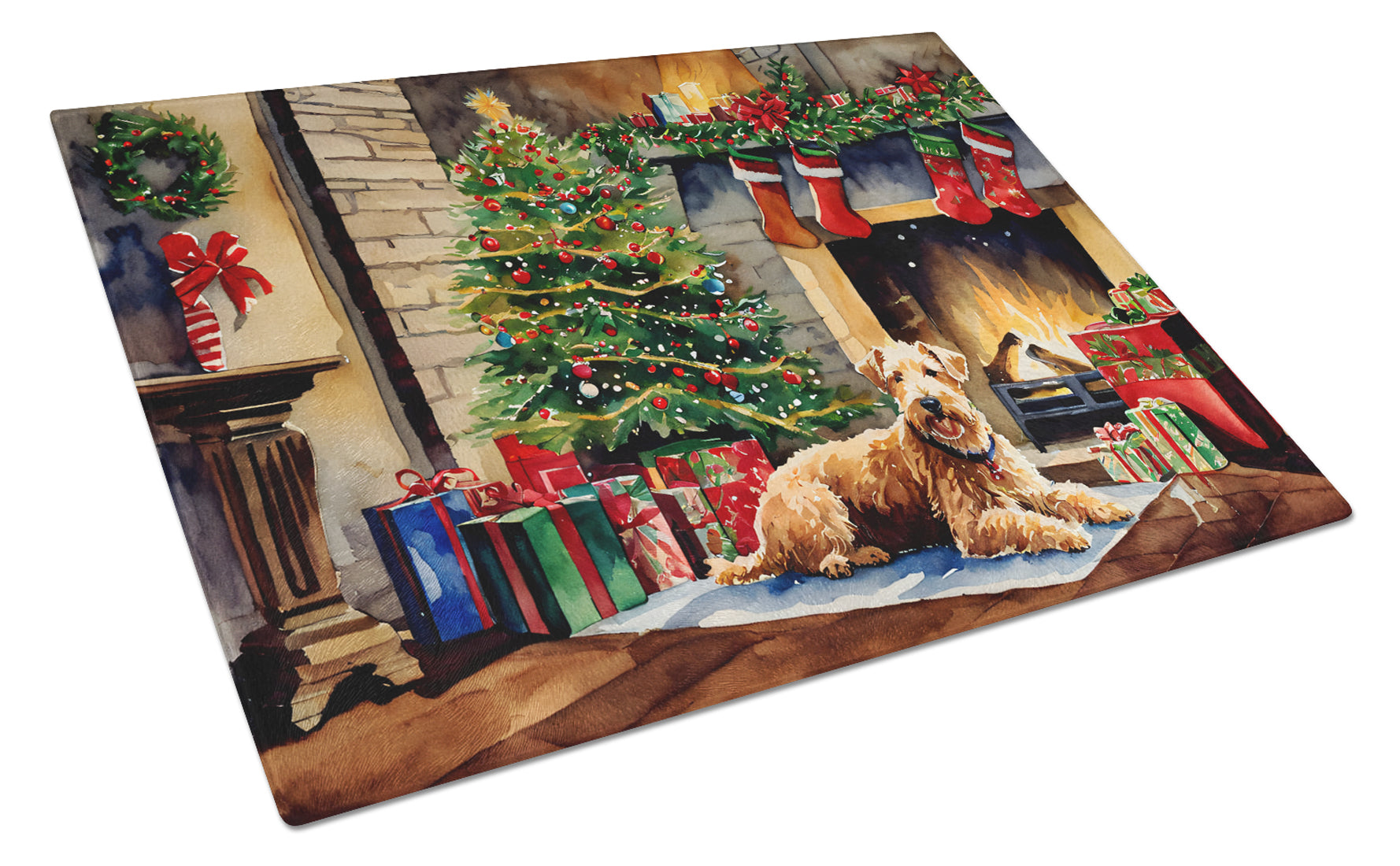 Lakeland Terrier Cozy Christmas Glass Cutting Board