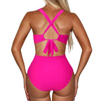 Multicolor Women's One-Piece Swimsuit with Cross Design
