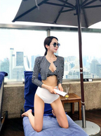 Plaid Bikini Set with Triangle Top and Cardigan