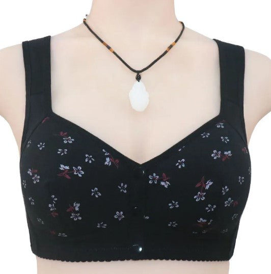 Front-Button Wireless Floral Bra