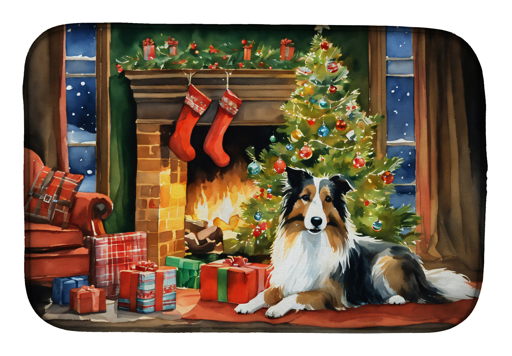 Sheltie Cozy Christmas Dish Drying Mat