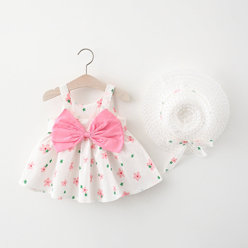 Summer Baby Girl Beach Princess Dress with Bow & Flowers