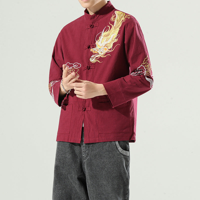 Men's Casual Long Sleeve Jacket with Embroidery