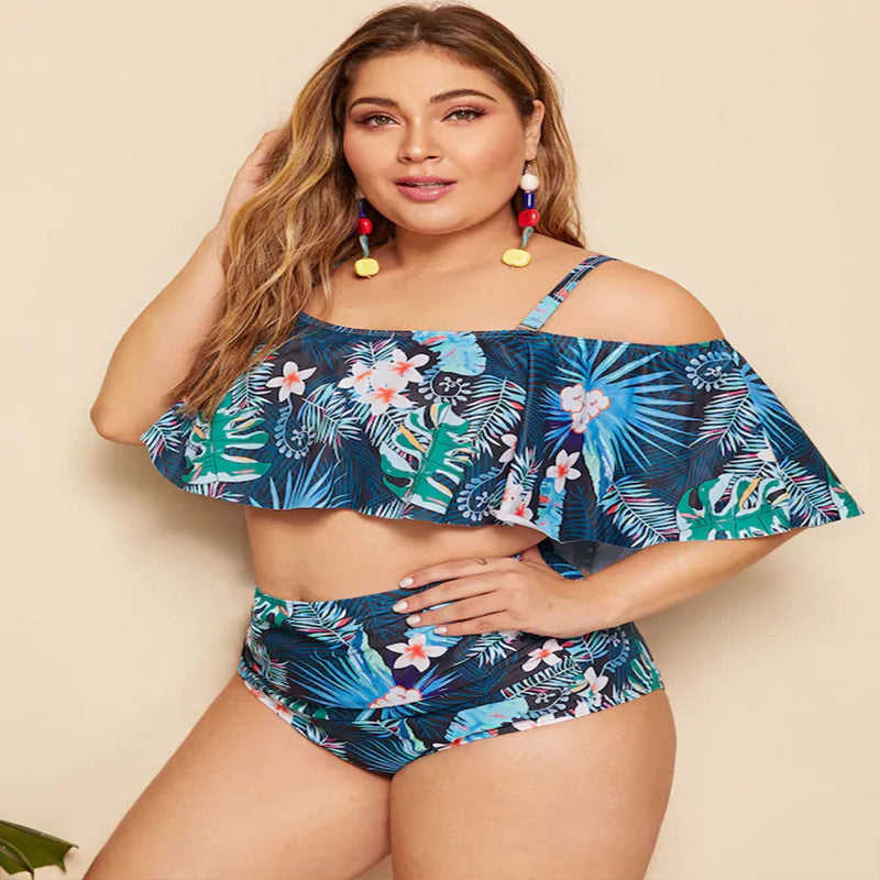 2019 New Ruffle One-Piece Swimsuit with Print