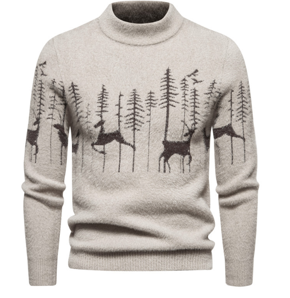 Trendy Round Neck Pullover Sweater with Christmas Deer | Streetwear
