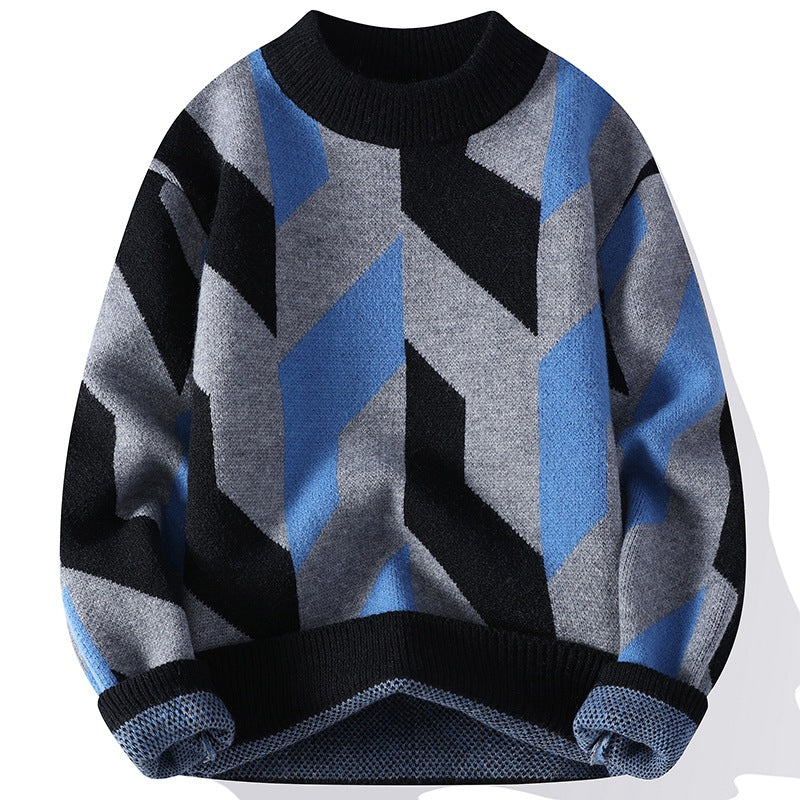 Contrast Color Round Neck Sweater for Autumn/Winter