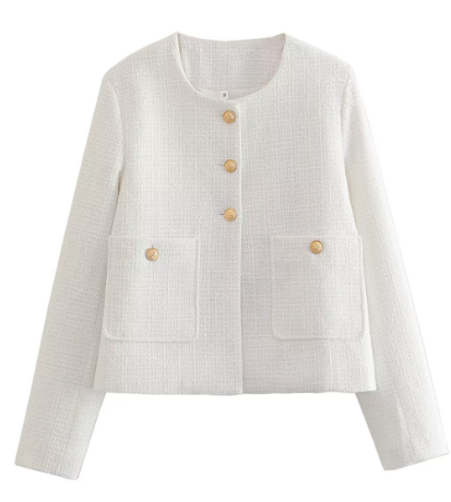 Ella Blue Wool Women's Summer Jacket with Round Neck