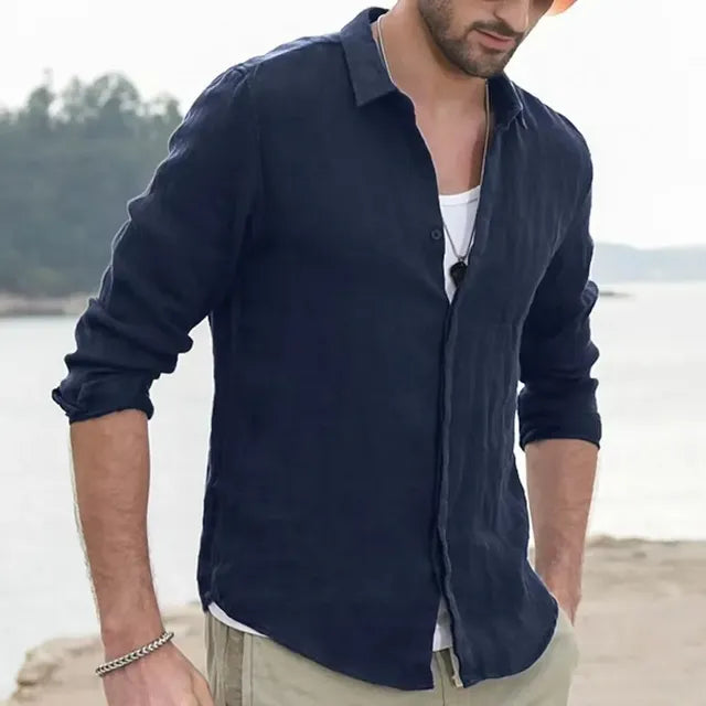 2023 Men's Casual Long Sleeve Cotton Cardigan Shirt