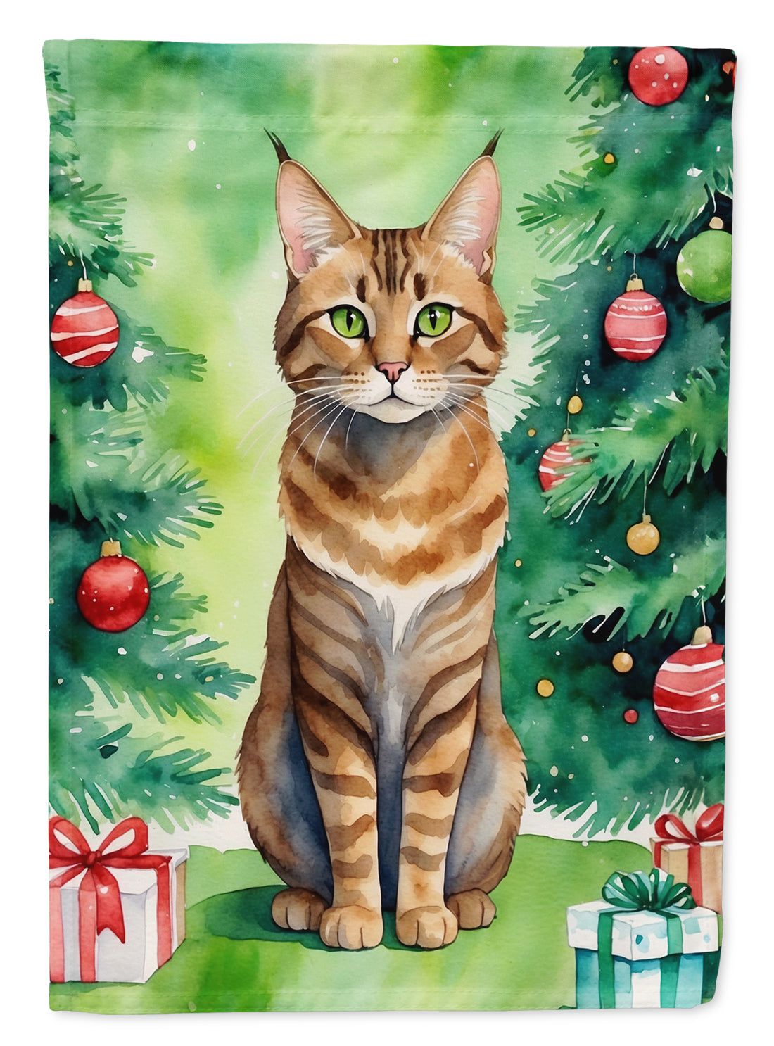 Sokoke Cat By the Christmas Tree House Flag