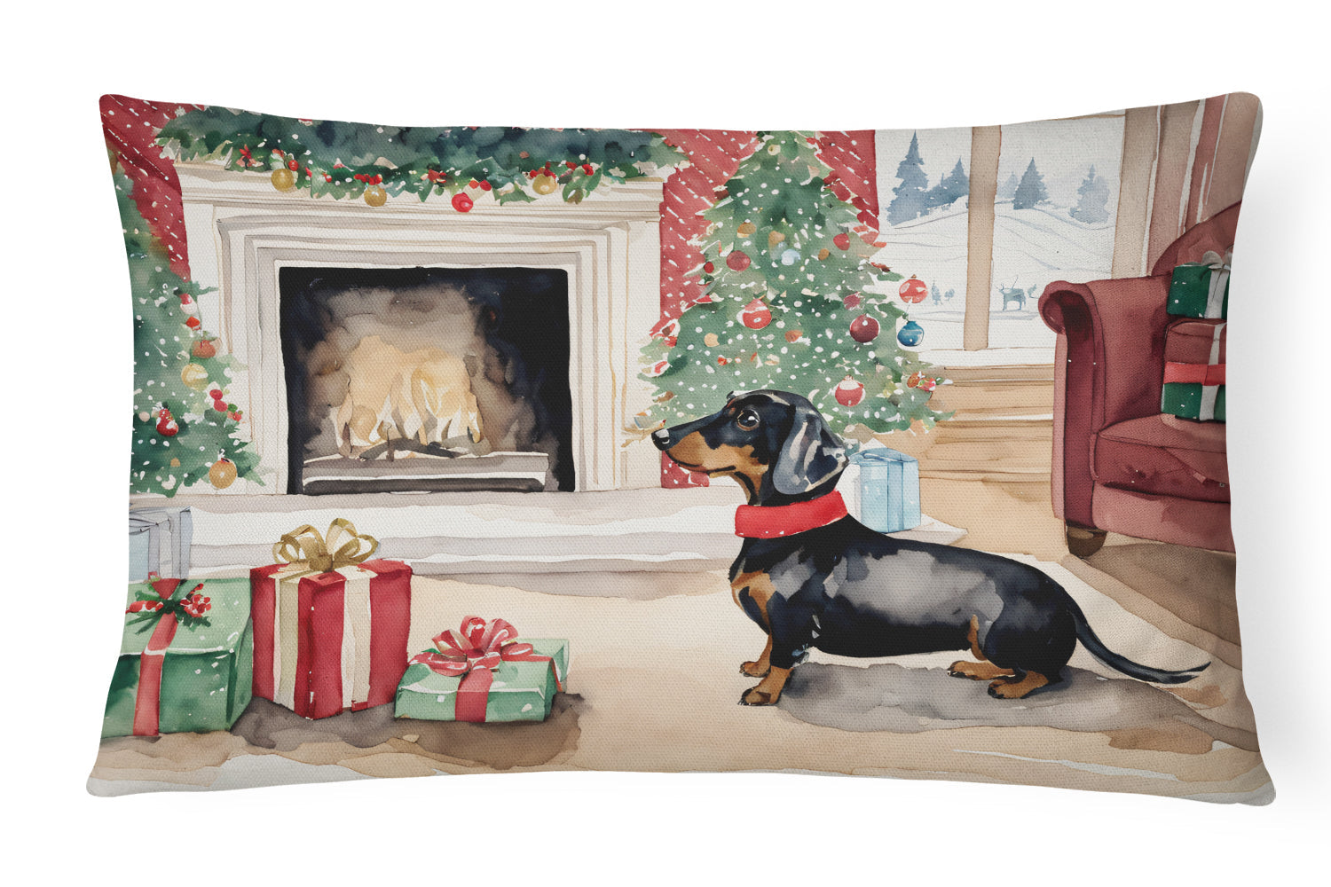 Black and Tan Dachshund Christmas Throw Pillow