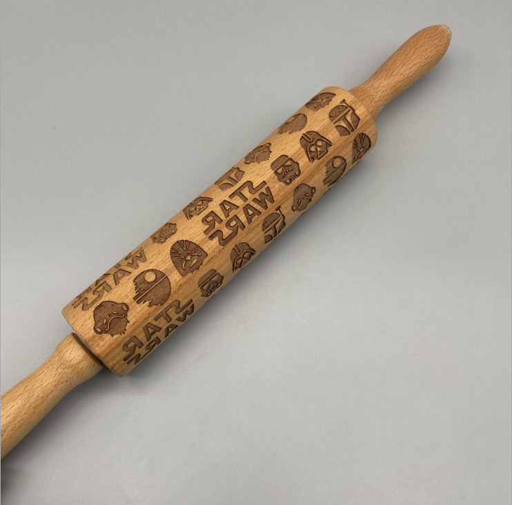 Wooden Rolling Pin with Christmas Reindeer Design