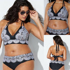 Plus Size Floral Back Tie Bikini Swimsuit for Women