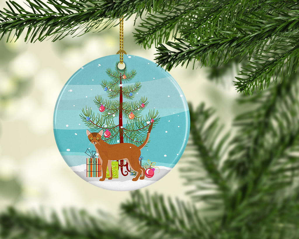 Red Abyssinian Cat Christmas Ceramic Ornament