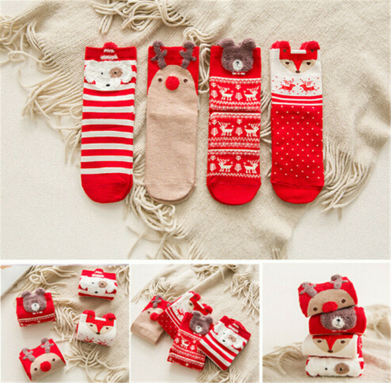 Autumn Winter Colorful Red Cartoon Christmas Socks