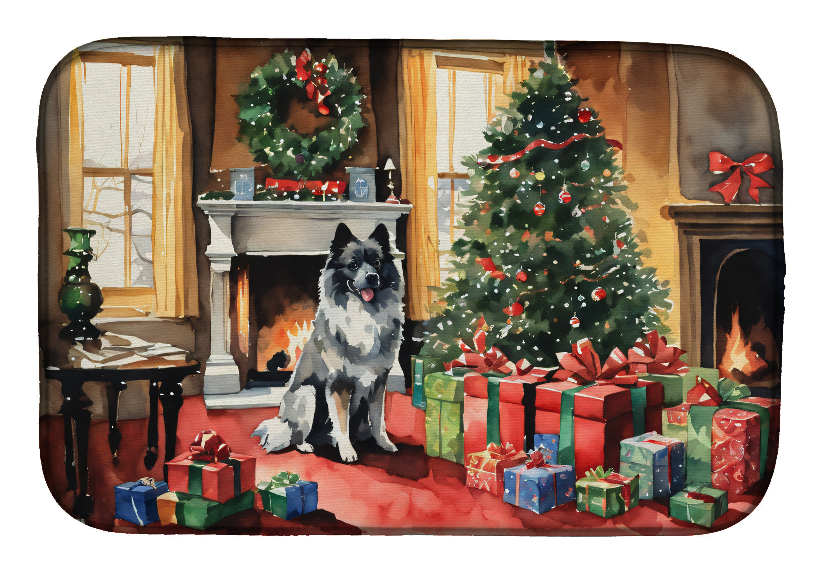 Keeshond Cozy Christmas Dish Drying Mat