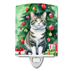 Korean Bobtail Cat By the Christmas Tree Ceramic Night Light