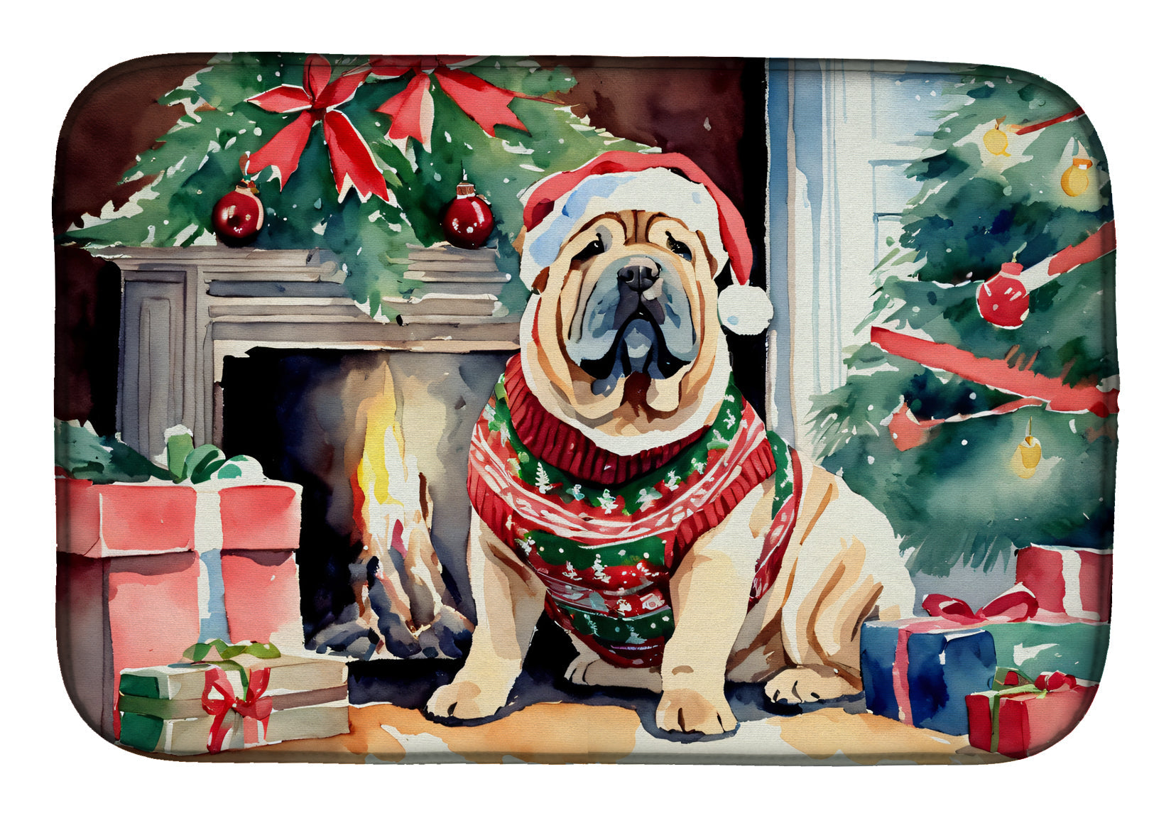 Shar Pei Cozy Christmas Dish Drying Mat