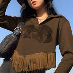 Tassel Sweater with European and American Head Pattern