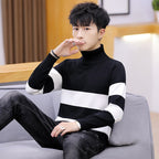 Men's Fashion High Neck Striped Sweater