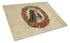 Basset Hound Christmas Flowers Glass Cutting Board