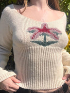 IAMSURE Vintage Basic Slim Printed Cropped Sweater